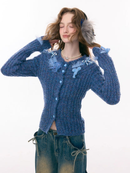 Fog Port Fleece Pit Striped Tassel Bow Sweater Cardigan Jacket【s0000015288】