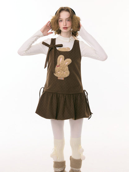 Polka Dot Rabbit Plush Pocket Hem Vest Dress【s0000015289】