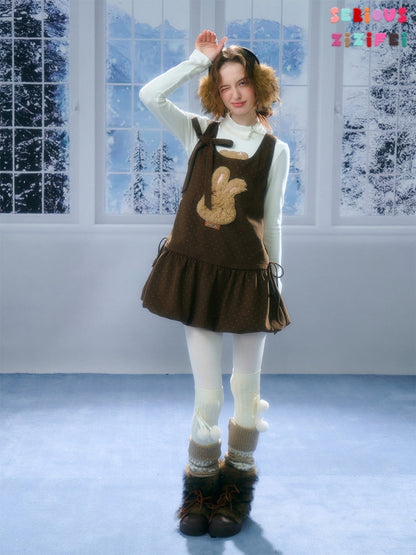 Polka Dot Rabbit Plush Pocket Hem Vest Dress【s0000015289】