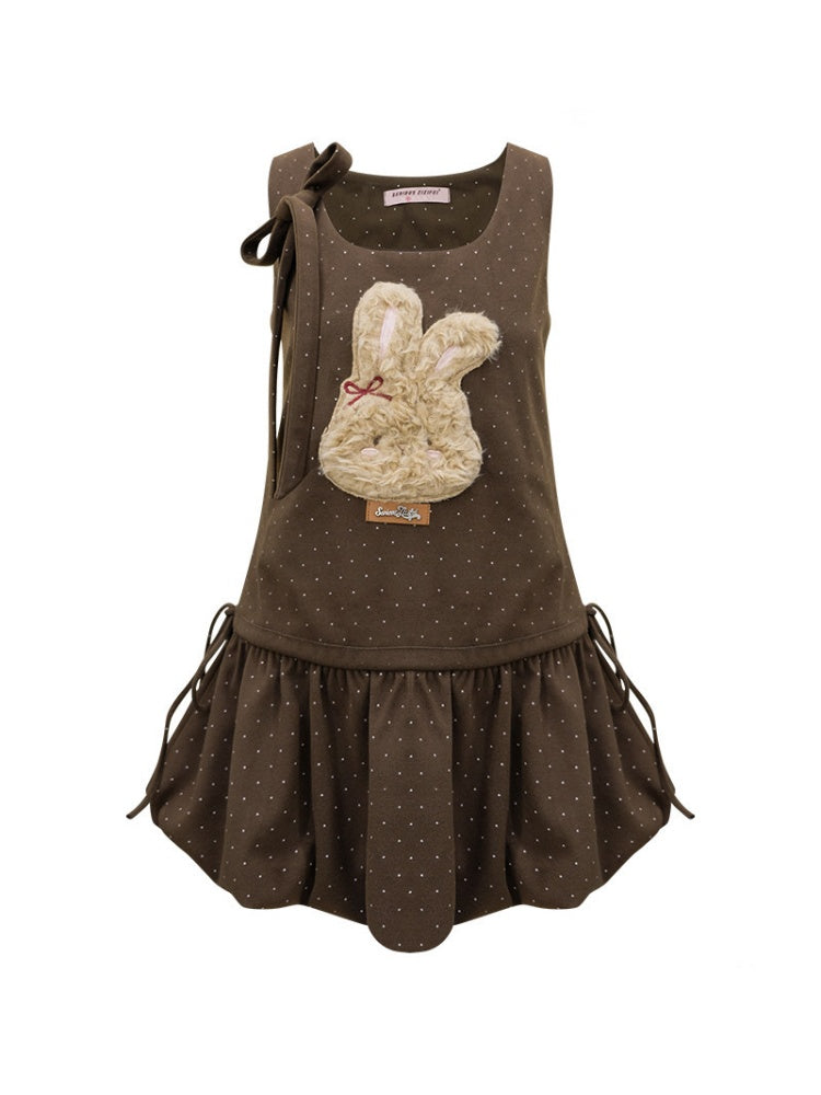 Polka Dot Rabbit Plush Pocket Hem Vest Dress【s0000015289】