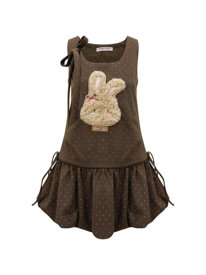 Polka Dot Rabbit Plush Pocket Hem Vest Dress【s0000015289】