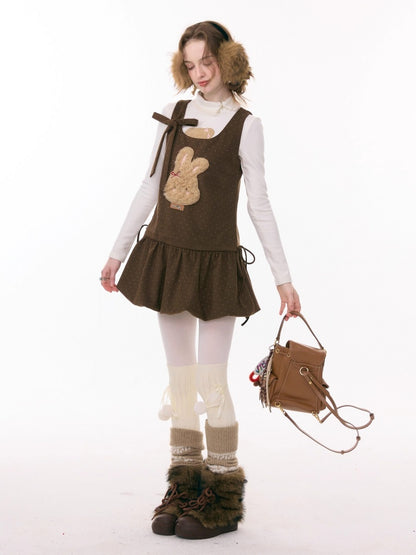 Polka Dot Rabbit Plush Pocket Hem Vest Dress【s0000015289】
