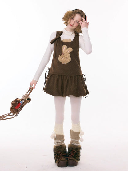 Polka Dot Rabbit Plush Pocket Hem Vest Dress【s0000015289】