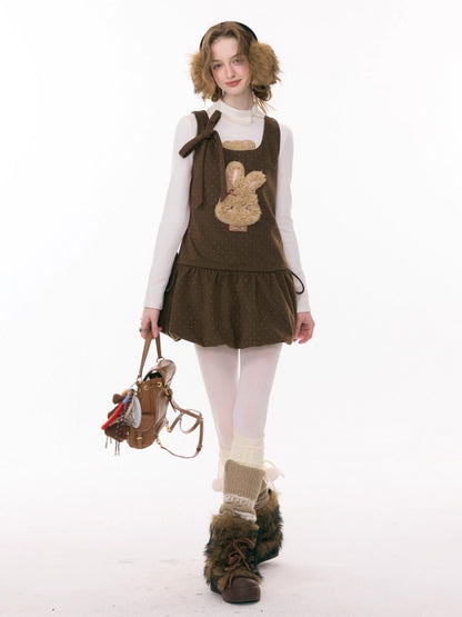 Polka Dot Rabbit Plush Pocket Hem Vest Dress【s0000015289】