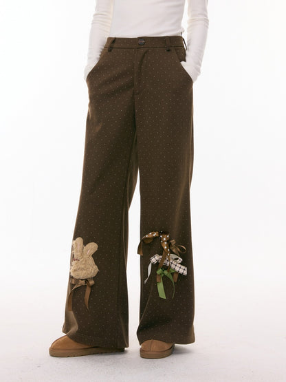 Soft Velvet Rabbit  Bow High-Waisted Slim Polka Dot Casual Trousers【s0000015290】