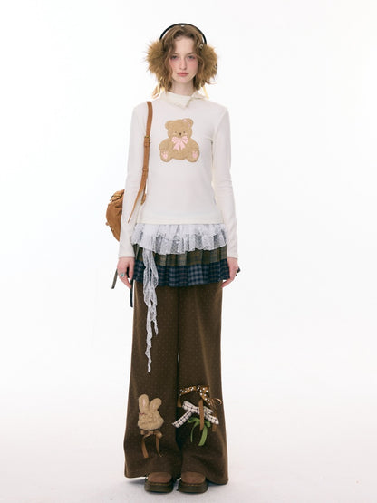 Soft Velvet Rabbit  Bow High-Waisted Slim Polka Dot Casual Trousers【s0000015290】