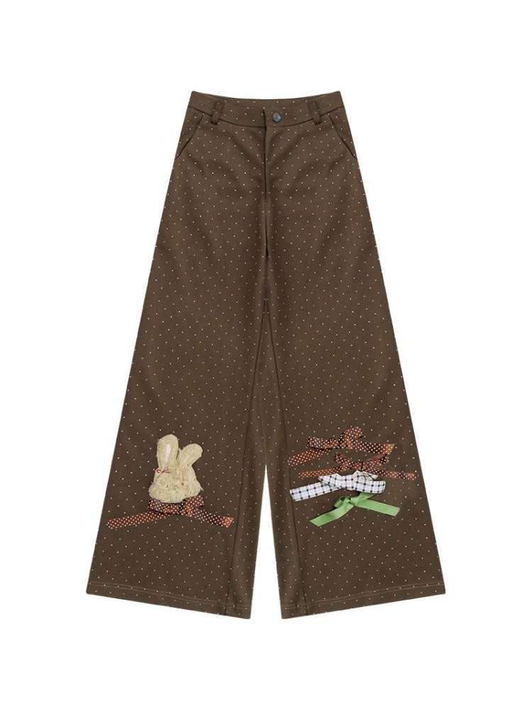 Soft Velvet Rabbit  Bow High-Waisted Slim Polka Dot Casual Trousers【s0000015290】