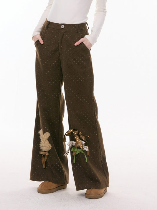 Soft Velvet Rabbit  Bow High-Waisted Slim Polka Dot Casual Trousers【s0000015290】
