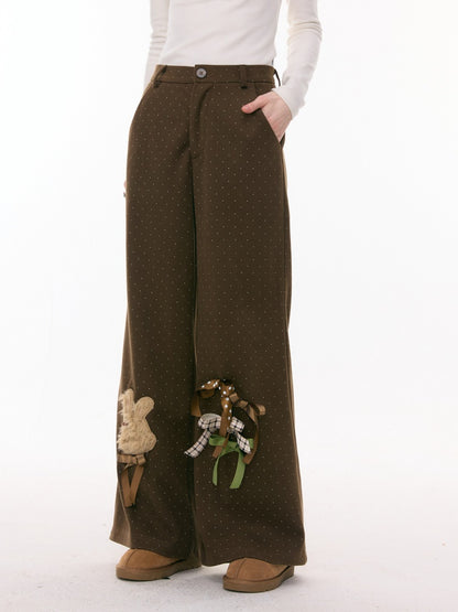 Soft Velvet Rabbit  Bow High-Waisted Slim Polka Dot Casual Trousers【s0000015290】