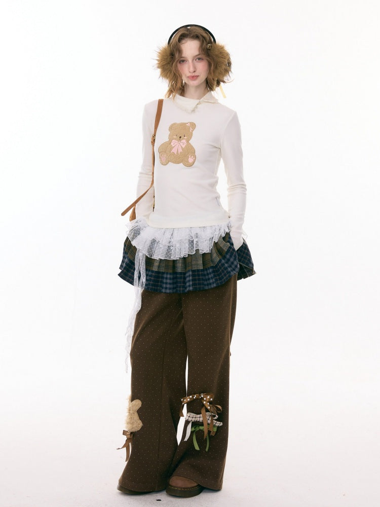 Soft Velvet Rabbit  Bow High-Waisted Slim Polka Dot Casual Trousers【s0000015290】