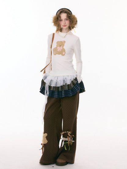 Soft Velvet Rabbit  Bow High-Waisted Slim Polka Dot Casual Trousers【s0000015290】