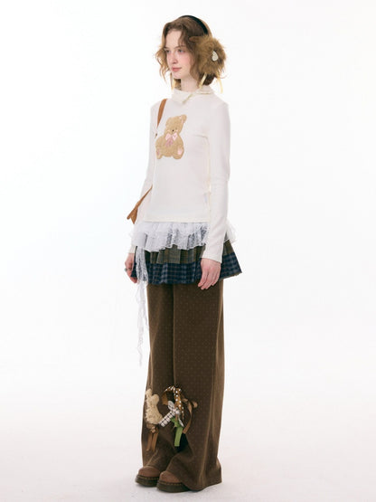 Soft Velvet Rabbit  Bow High-Waisted Slim Polka Dot Casual Trousers【s0000015290】