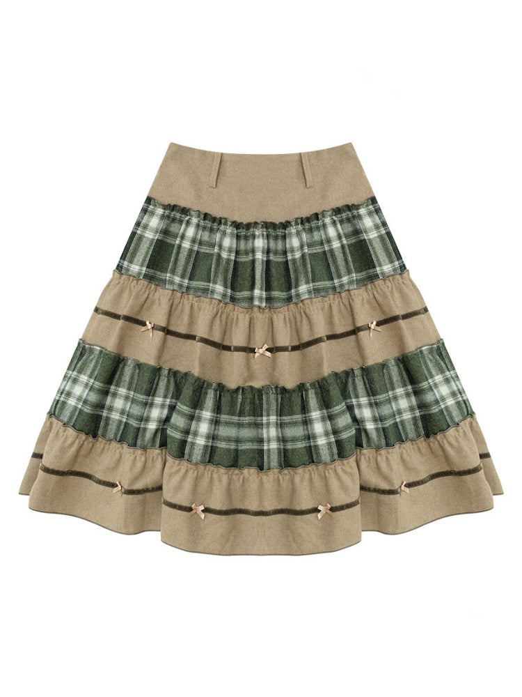 Splicing Plaid High Waist Slimming Mid-Length Skirt【s0000015291】