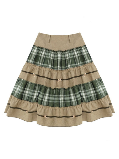 Splicing Plaid High Waist Slimming Mid-Length Skirt【s0000015291】