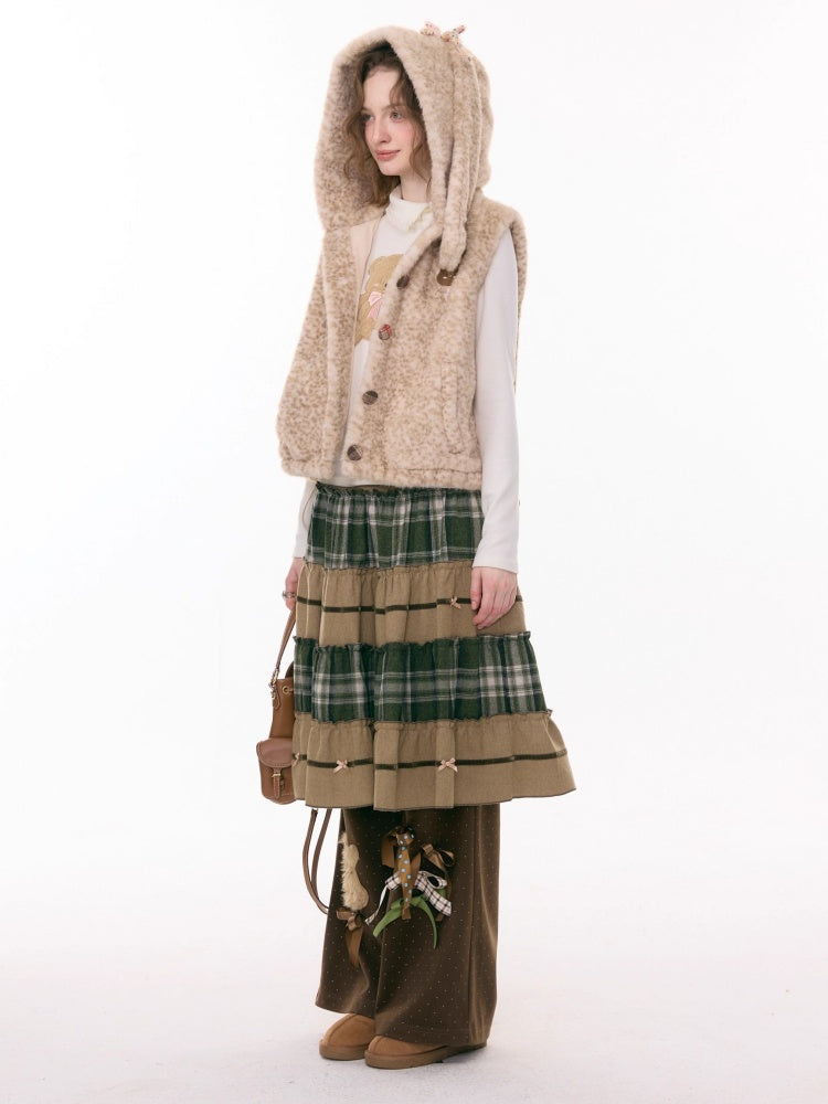 Splicing Plaid High Waist Slimming Mid-Length Skirt【s0000015291】
