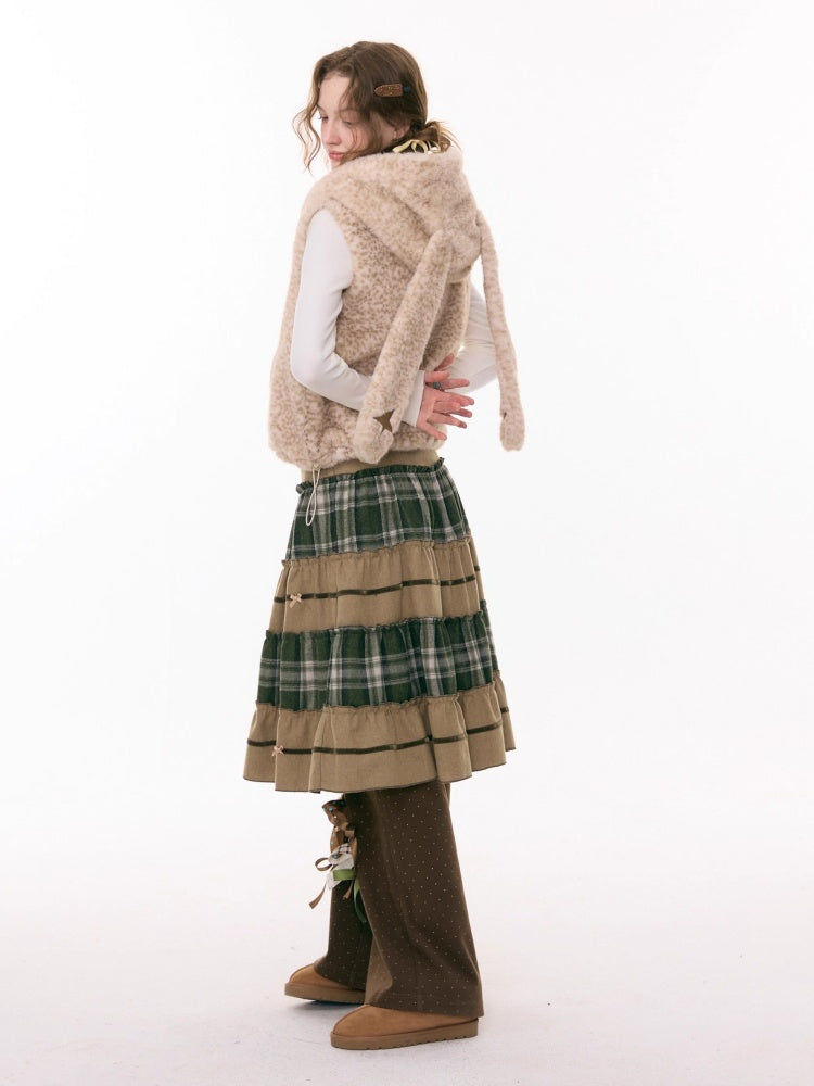 Splicing Plaid High Waist Slimming Mid-Length Skirt【s0000015291】