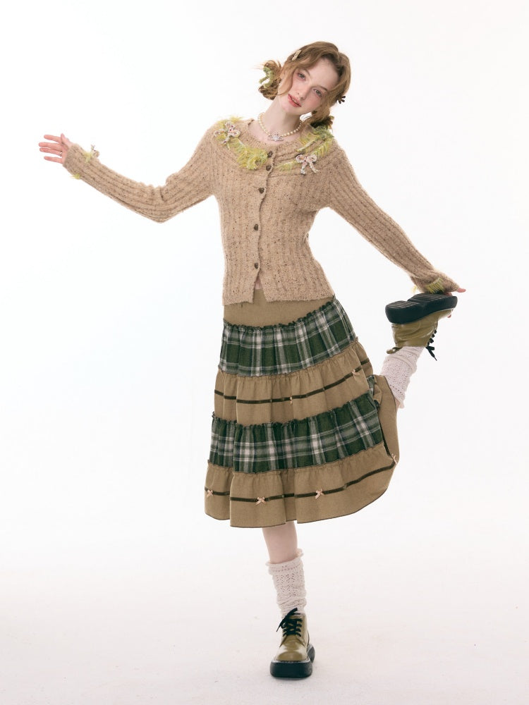 Splicing Plaid High Waist Slimming Mid-Length Skirt【s0000015291】