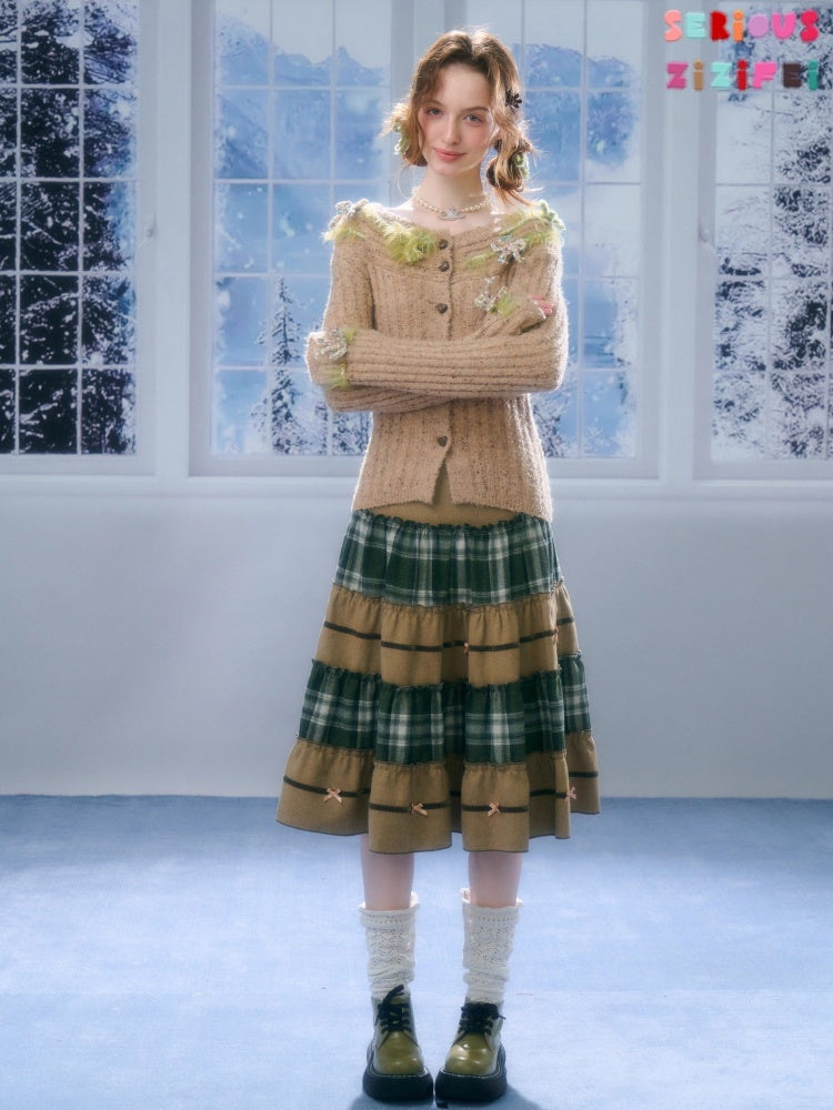 Splicing Plaid High Waist Slimming Mid-Length Skirt【s0000015291】