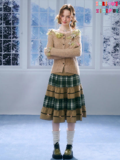 Splicing Plaid High Waist Slimming Mid-Length Skirt【s0000015291】