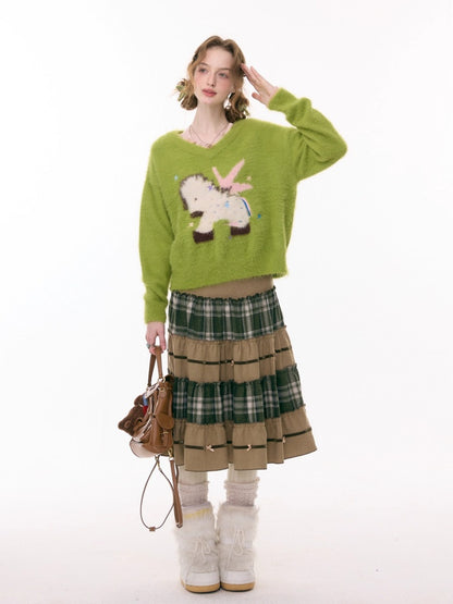 Splicing Plaid High Waist Slimming Mid-Length Skirt【s0000015291】