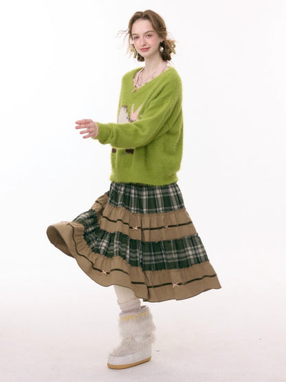 Splicing Plaid High Waist Slimming Mid-Length Skirt【s0000015291】