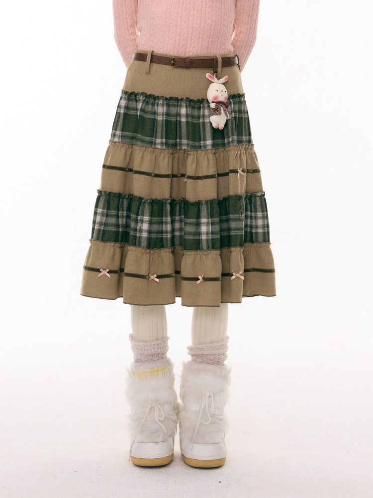 Splicing Plaid High Waist Slimming Mid-Length Skirt【s0000015291】