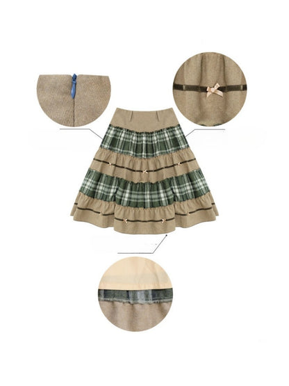 Splicing Plaid High Waist Slimming Mid-Length Skirt【s0000015291】