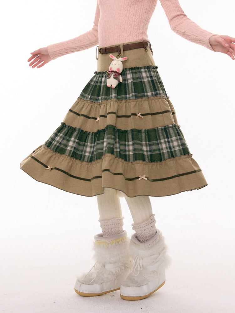 Splicing Plaid High Waist Slimming Mid-Length Skirt【s0000015291】