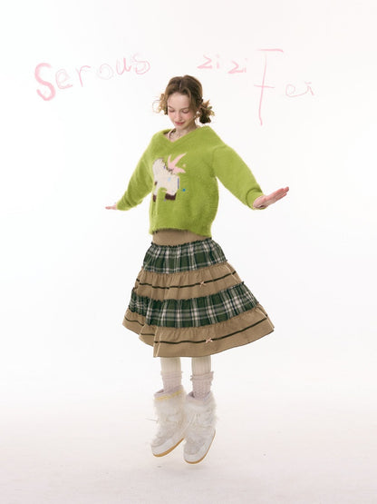 Splicing Plaid High Waist Slimming Mid-Length Skirt【s0000015291】
