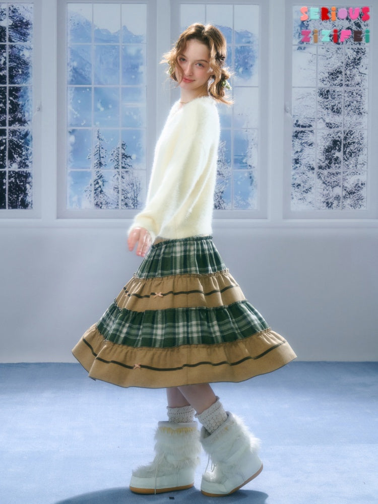 Splicing Plaid High Waist Slimming Mid-Length Skirt【s0000015291】