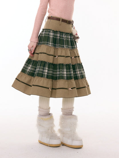 Splicing Plaid High Waist Slimming Mid-Length Skirt【s0000015291】