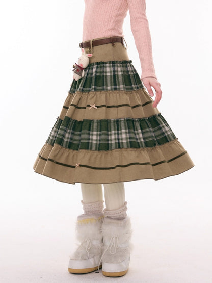 Splicing Plaid High Waist Slimming Mid-Length Skirt【s0000015291】