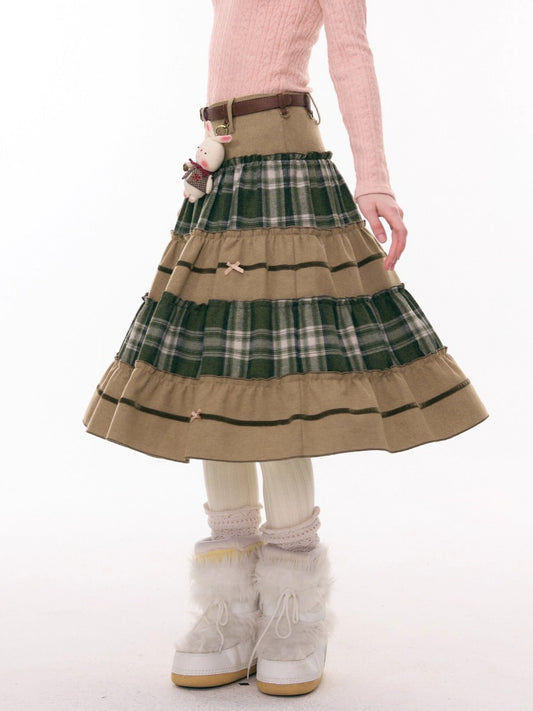 Splicing Plaid High Waist Slimming Mid-Length Skirt【s0000015291】