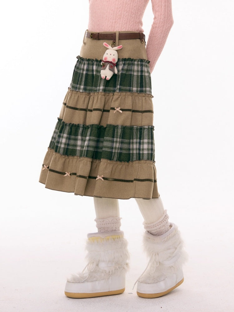 Splicing Plaid High Waist Slimming Mid-Length Skirt【s0000015291】