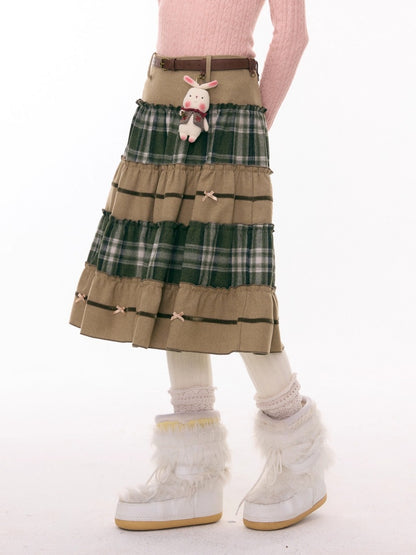 Splicing Plaid High Waist Slimming Mid-Length Skirt【s0000015291】