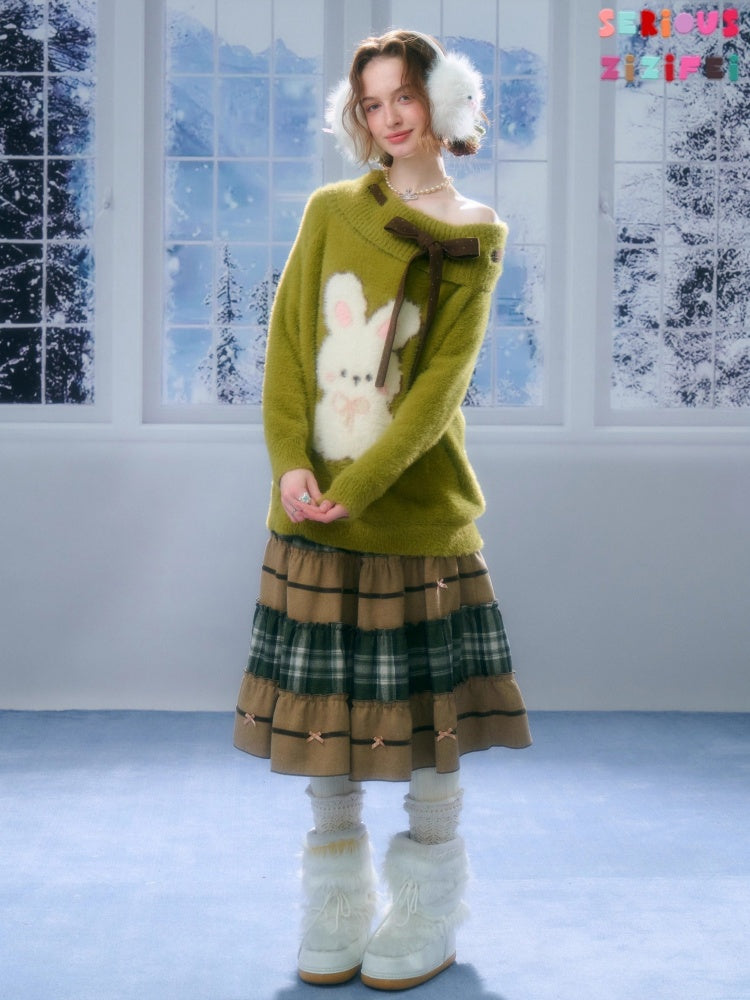 Splicing Plaid High Waist Slimming Mid-Length Skirt【s0000015291】