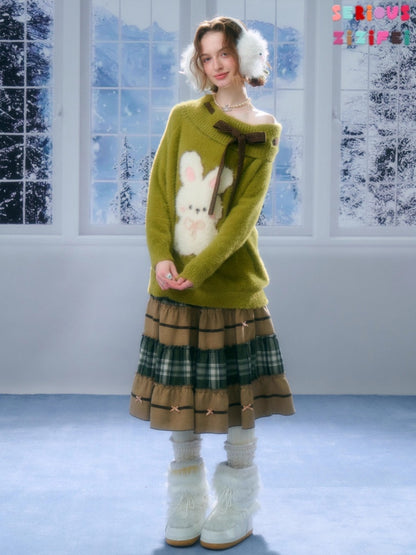 Splicing Plaid High Waist Slimming Mid-Length Skirt【s0000015291】
