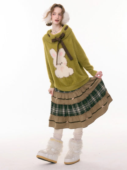 Splicing Plaid High Waist Slimming Mid-Length Skirt【s0000015291】
