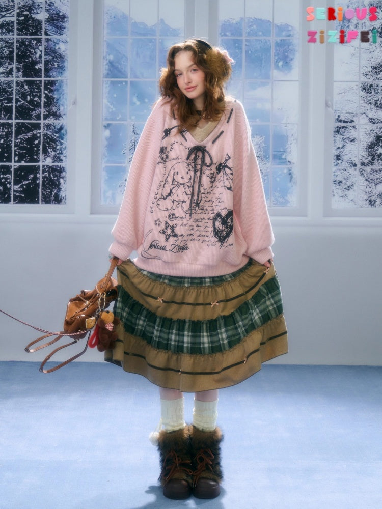 Splicing Plaid High Waist Slimming Mid-Length Skirt【s0000015291】