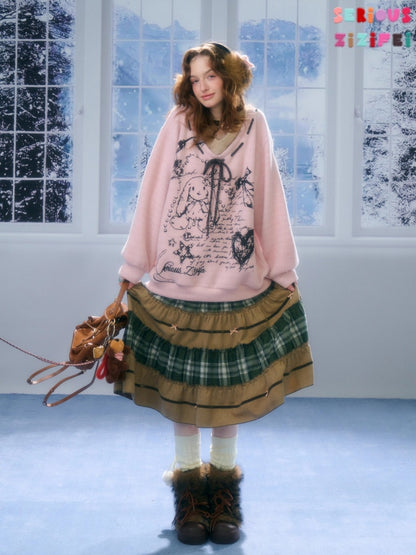 Splicing Plaid High Waist Slimming Mid-Length Skirt【s0000015291】