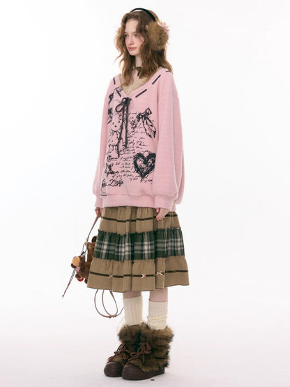 Splicing Plaid High Waist Slimming Mid-Length Skirt【s0000015291】