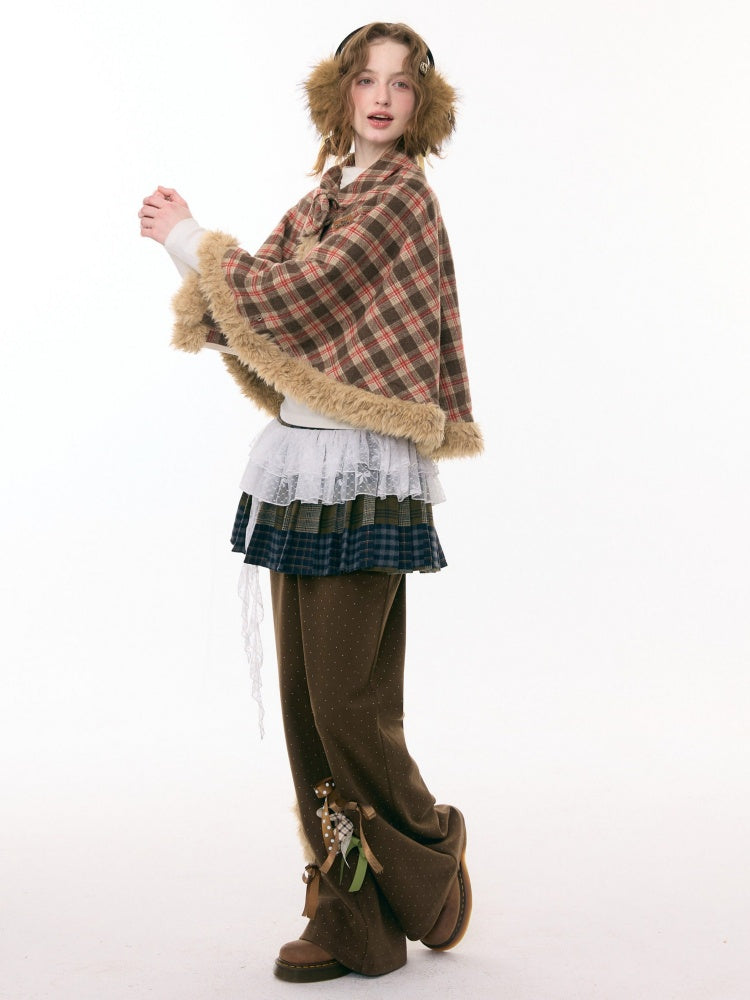 Fairy Tale Adventure Rabbit Plaid Plush Cloak Shawl Jacket【s0000015292】