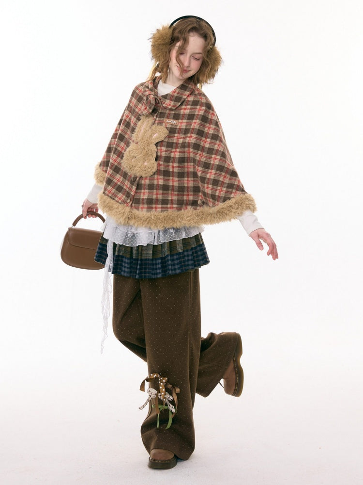 Fairy Tale Adventure Rabbit Plaid Plush Cloak Shawl Jacket【s0000015292】