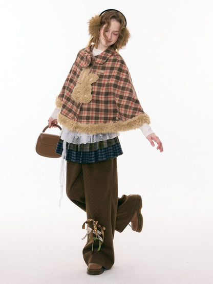 Fairy Tale Adventure Rabbit Plaid Plush Cloak Shawl Jacket【s0000015292】