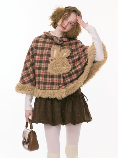 Fairy Tale Adventure Rabbit Plaid Plush Cloak Shawl Jacket【s0000015292】