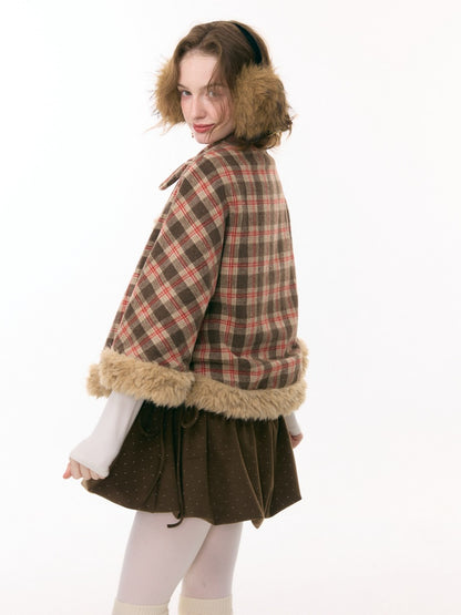 Fairy Tale Adventure Rabbit Plaid Plush Cloak Shawl Jacket【s0000015292】