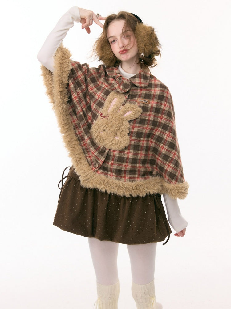 Fairy Tale Adventure Rabbit Plaid Plush Cloak Shawl Jacket【s0000015292】