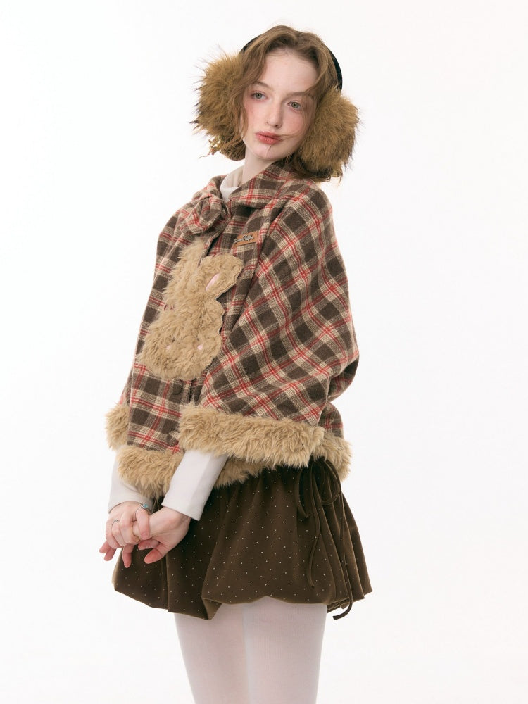 Fairy Tale Adventure Rabbit Plaid Plush Cloak Shawl Jacket【s0000015292】