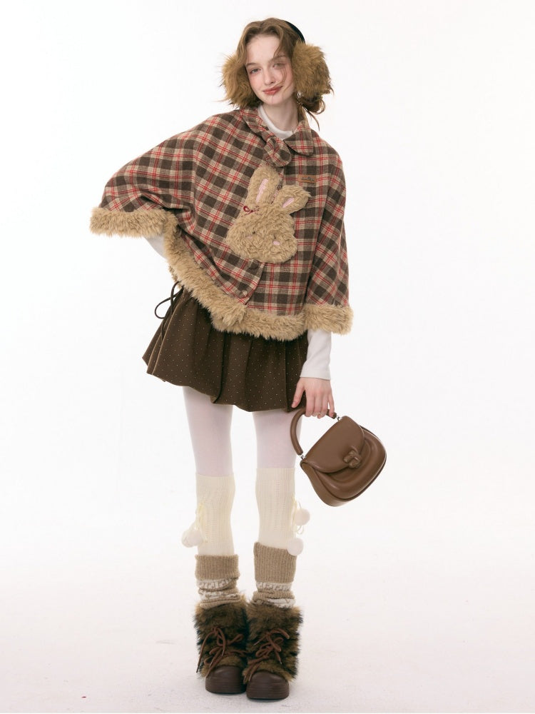 Fairy Tale Adventure Rabbit Plaid Plush Cloak Shawl Jacket【s0000015292】