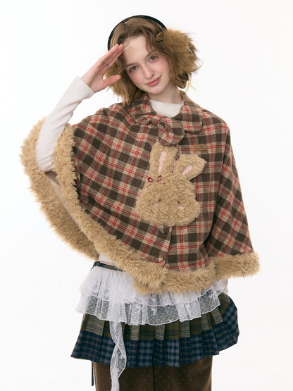 Fairy Tale Adventure Rabbit Plaid Plush Cloak Shawl Jacket【s0000015292】